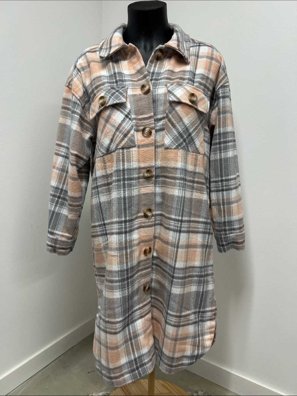 Sabrina Lauren NY Plaid Flannel Shirt Dress Long Shacket